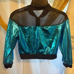 Customized Shiny Teal and Black Sheer Jacket